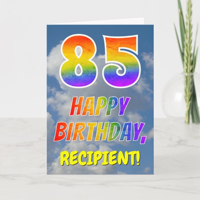 Tarjeta Aspecto de arcoíris "85" y "FELIZ CUMPLEAÑOS", Nub (Anverso)