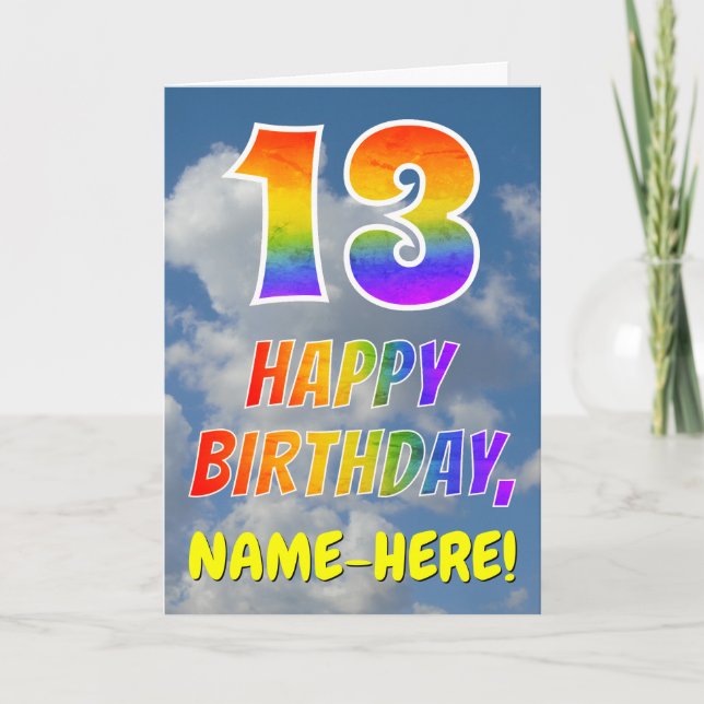 Tarjeta Aspecto del arcoiris "13" y "FELIZ CUMPLEAÑOS", nu (Anverso)