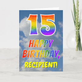 Tarjeta Aspecto del arcoiris "15" y "FELIZ CUMPLEAÑOS", nu