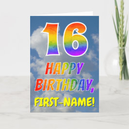 Tarjeta Aspecto del arcoiris "16" y "FELIZ CUMPLEAÑOS", nu