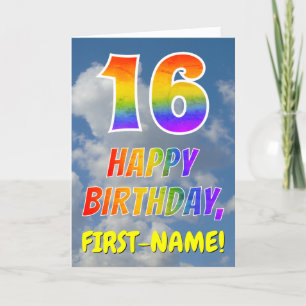 Tarjeta Aspecto del arcoiris "16" y "FELIZ CUMPLEAÑOS", nu