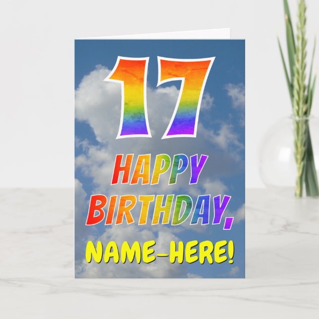 Tarjeta Aspecto del arcoiris "17" y "FELIZ CUMPLEAÑOS", nu (Anverso)