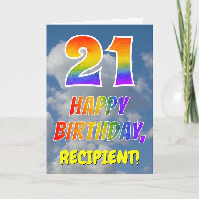 Tarjeta Aspecto del arcoiris "21" y "FELIZ CUMPLEAÑOS", nu (Anverso)
