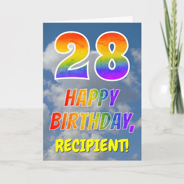 Tarjeta Aspecto del arcoiris "28" y "FELIZ CUMPLEAÑOS", nu (Anverso)