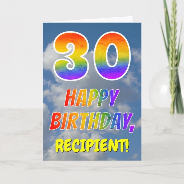 Tarjeta Aspecto del arcoiris "30" y "FELIZ CUMPLEAÑOS", nu (Anverso)