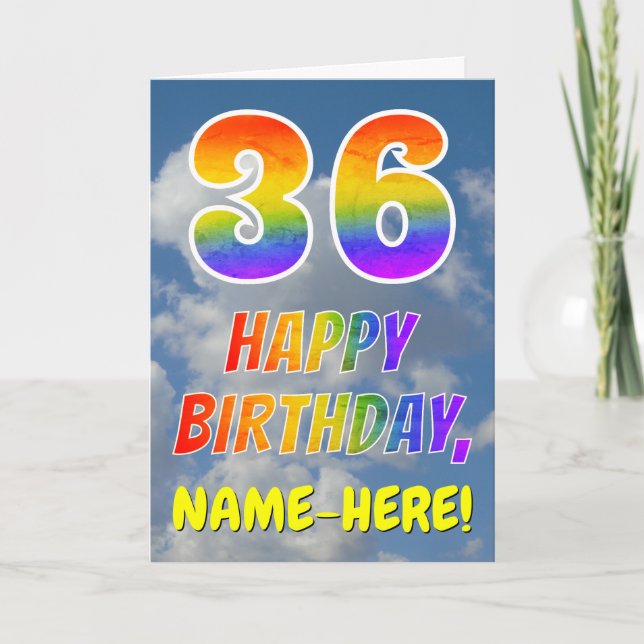 Tarjeta Aspecto del arcoiris "36" y "FELIZ CUMPLEAÑOS", nu (Anverso)