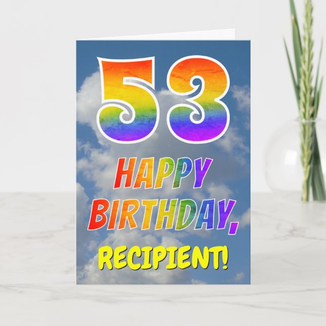 Tarjeta Aspecto del arcoiris "53" y "FELIZ CUMPLEAÑOS", nu (Anverso)