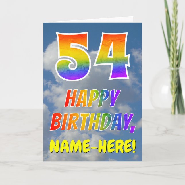 Tarjeta Aspecto del arcoiris "54" y "FELIZ CUMPLEAÑOS", nu (Anverso)