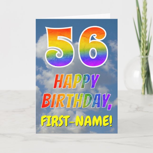 Tarjeta Aspecto del arcoiris "56" y "FELIZ CUMPLEAÑOS", nu (Anverso)