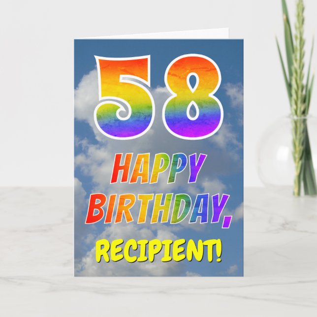 Tarjeta Aspecto del arcoiris "58" y "FELIZ CUMPLEAÑOS", nu (Anverso)
