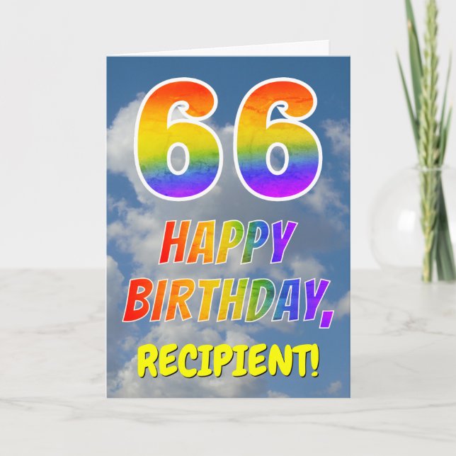 Tarjeta Aspecto del arcoiris "66" y "FELIZ CUMPLEAÑOS", nu (Anverso)