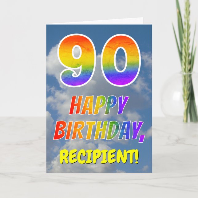 Tarjeta Aspecto del arcoiris "90" y "FELIZ CUMPLEAÑOS", nu (Anverso)