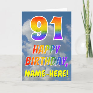 Tarjeta Aspecto del arcoiris "91" y "FELIZ CUMPLEAÑOS", nu