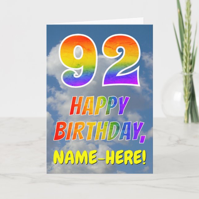 Tarjeta Aspecto del arcoiris "92" y "FELIZ CUMPLEAÑOS", nu (Anverso)