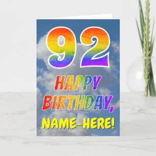 Tarjeta Aspecto del arcoiris "92" y "FELIZ CUMPLEAÑOS", nu