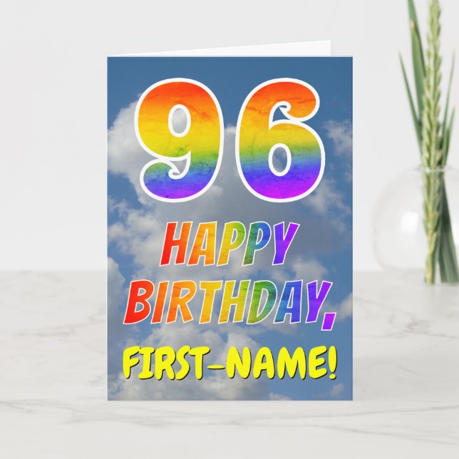 Tarjeta Aspecto del arcoiris "96" y "FELIZ CUMPLEAÑOS", nu (Anverso)
