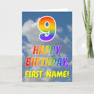Tarjeta Aspecto del arcoiris "9" y "FELIZ CUMPLEAÑOS", nub