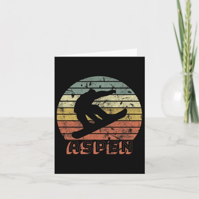 Tarjeta Aspen Colorado Snowboard Retro Sunset (Anverso)