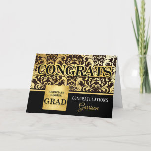 Tarjeta Associate Degree Graduate Faux Gold Foil with Name