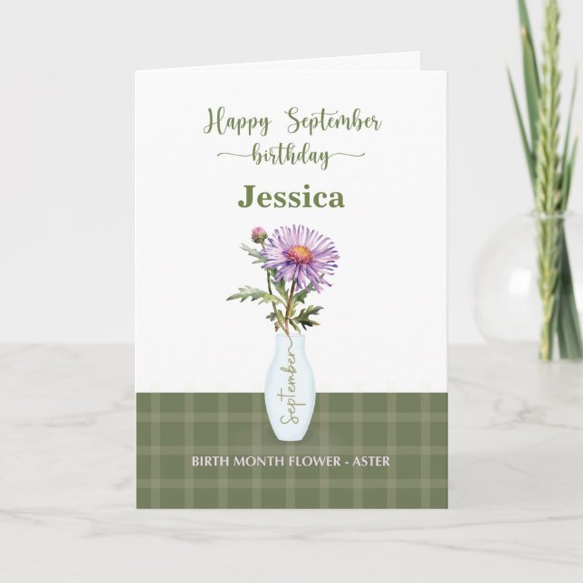Tarjeta Aster de Flores en el Mes de Nacimiento de Septiem (Anverso)