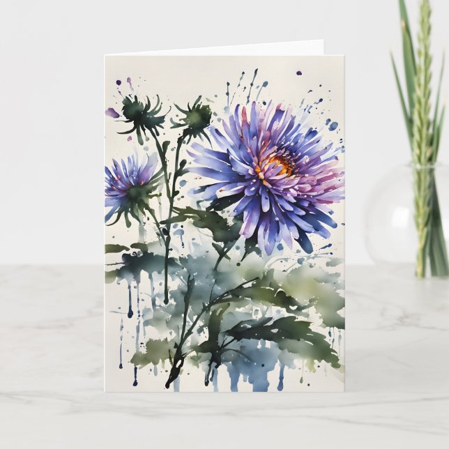 Tarjeta Aster - Flores de acuarela (Anverso)