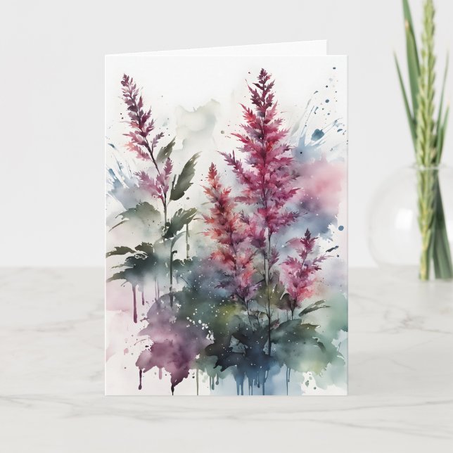 Tarjeta Astilbe - Flores acuarela (Anverso)