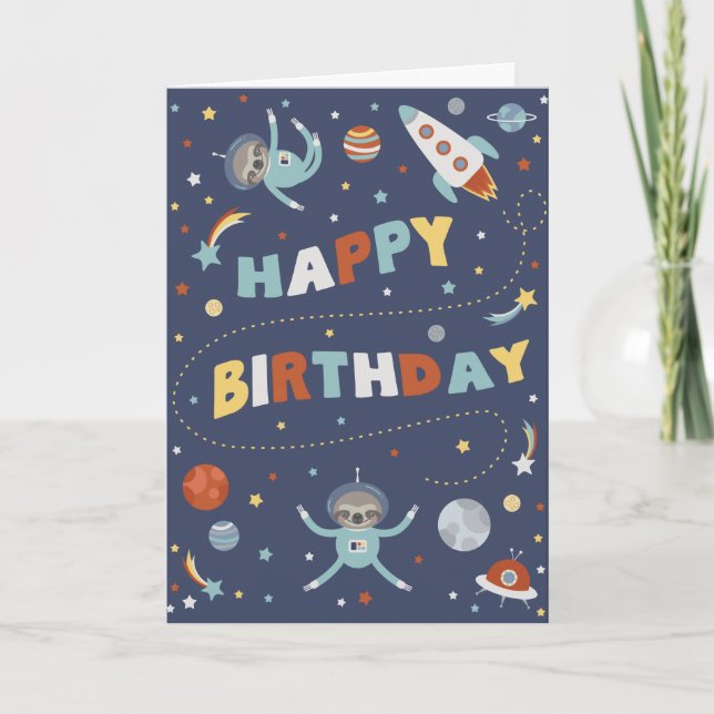 Tarjeta Astro Sloth Happy Birthday (Anverso)