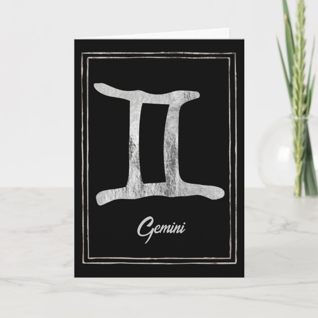Tarjeta Astrología gemini de plata zodiac Feliz cumpleaños (Anverso)