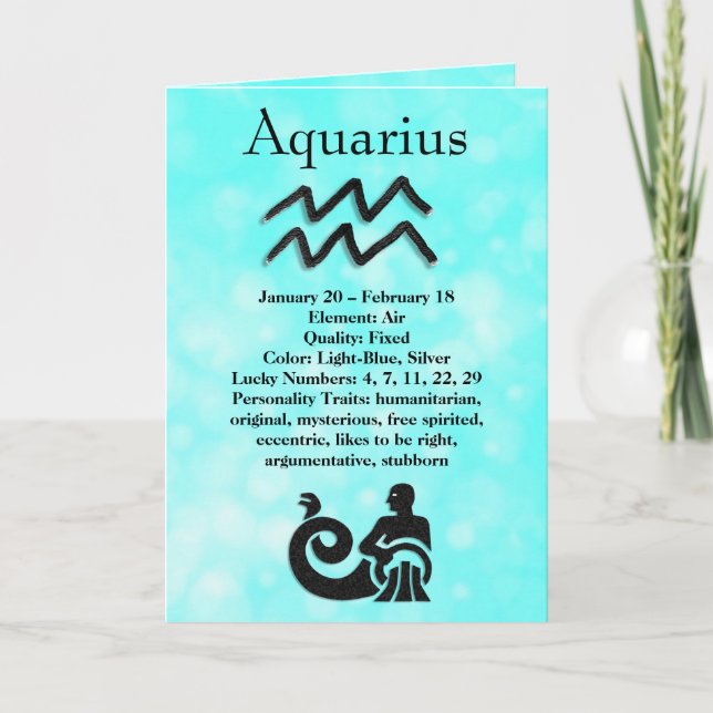 Tarjeta Astrología Rótulo Aquarius Horoscope Zodiac (Anverso)