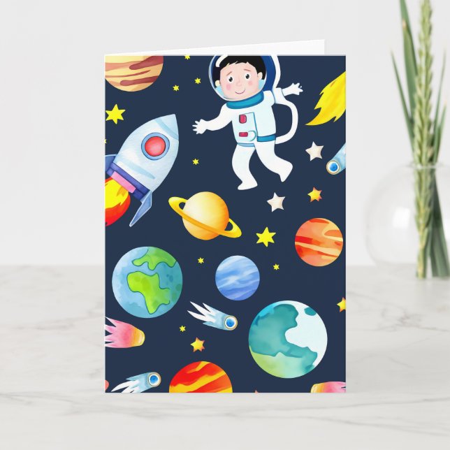 Tarjeta Astronaut in Space Planets and Rockets Pattern (Anverso)