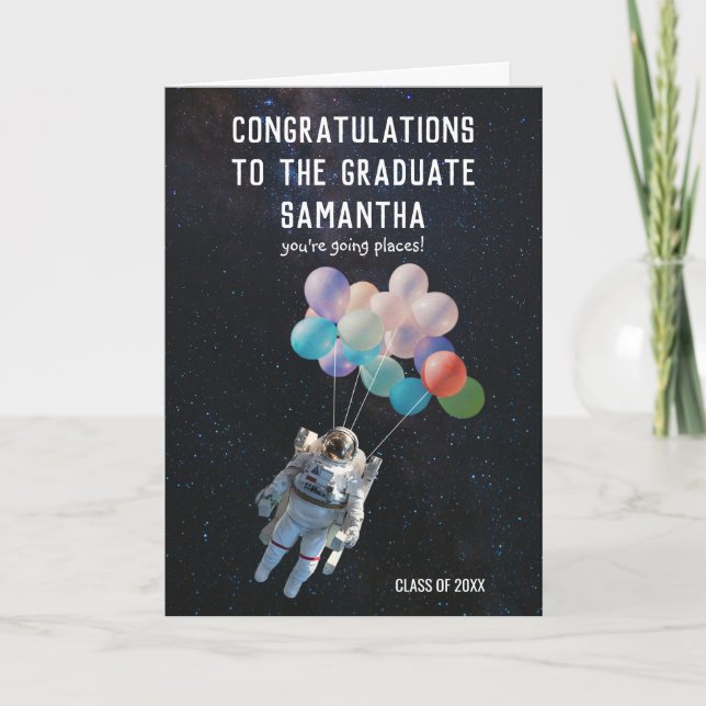 Tarjeta Astronaut Stars & Space Balloons Graduation (Anverso)