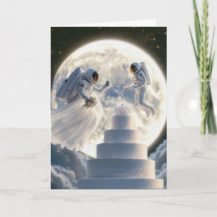 Tarjeta Astronauta boda para recién casados a la luz de la