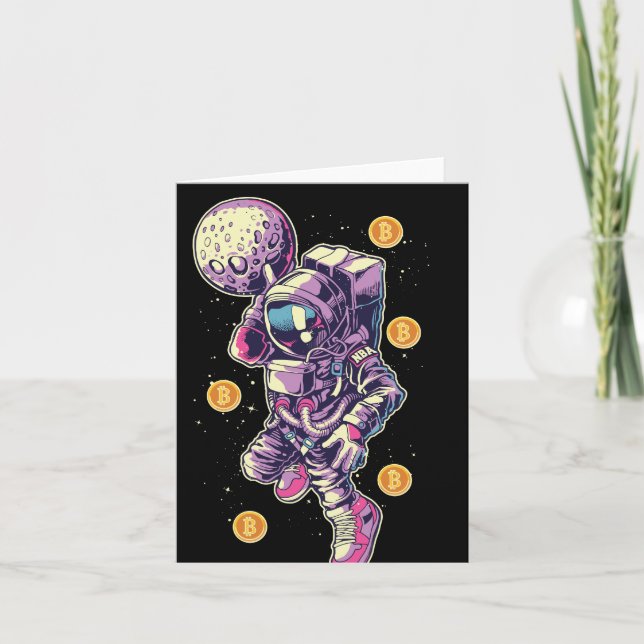 Tarjeta Astronauta de Bitcoin a la luna - Cripto de Bitcoi (Anverso)