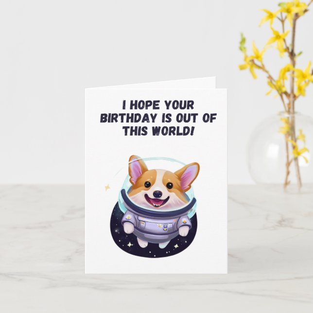 Tarjeta Astronauta de Corgi Cumpleaños (flor amarilla)
