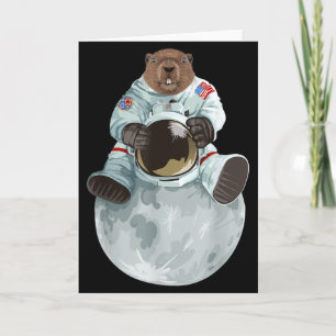 Tarjeta Astronauta de marmota sentado en la luna Roedores 