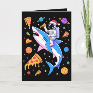 Tarjeta Astronauta de Navidad Pizza Tiburón Espacio Planet