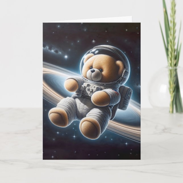Tarjeta Astronauta De Oso De Teddy Para Niño Recién nacido (Anverso)