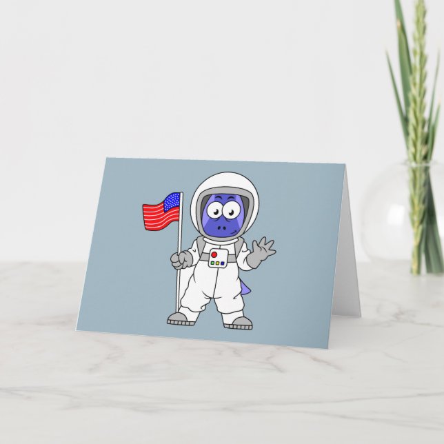 Tarjeta Astronauta de Parasaurolophus con bandera estadoun (Anverso)