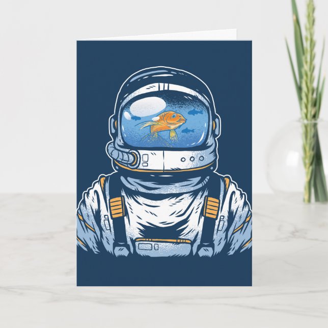 Tarjeta Astronauta de peces de colores, cumpleaños alemán (Anverso)