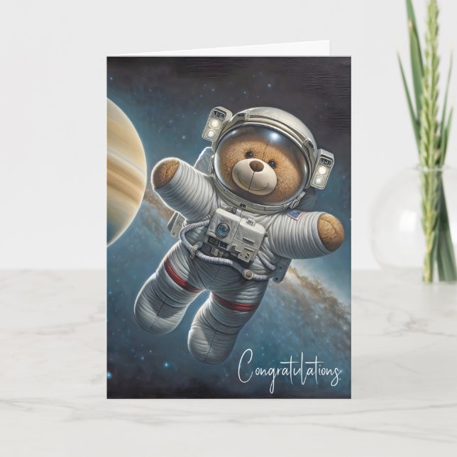 Tarjeta Astronauta de recién nacido Teddy Bear (Anverso)