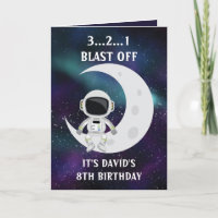 Astronauta del espacio azul lindo Luna 8 cumpleaño