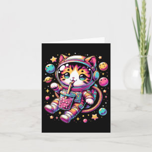 Tarjeta Astronauta divertida Kawaii Boba Tea Cat