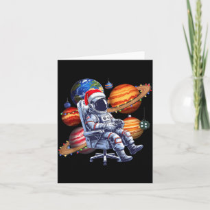 Tarjeta Astronauta Divertido Navidad Espacio Luces Sombrer