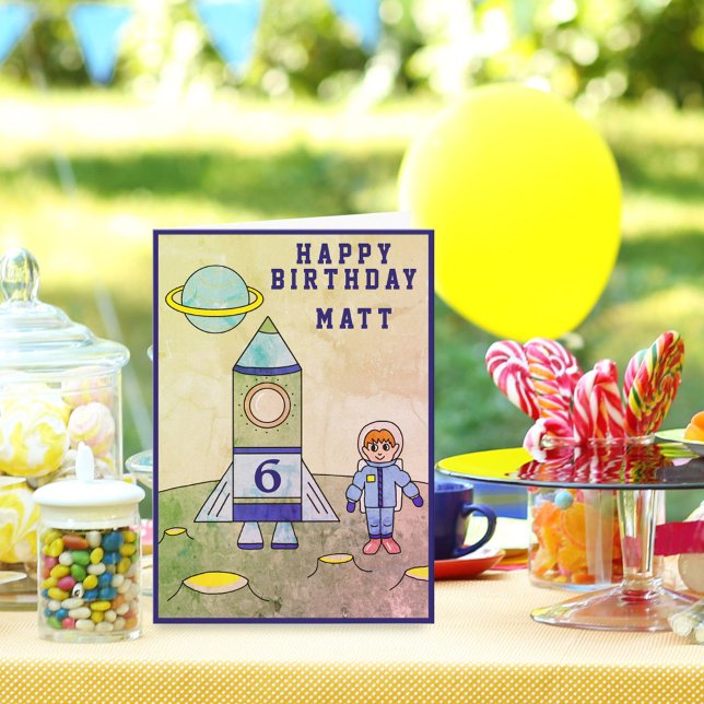 Tarjeta Astronauta en la luna en el espacio lindo cumpleañ (Subido por el creador)