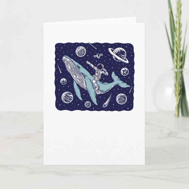 Tarjeta Astronauta montando una ballena (Anverso)