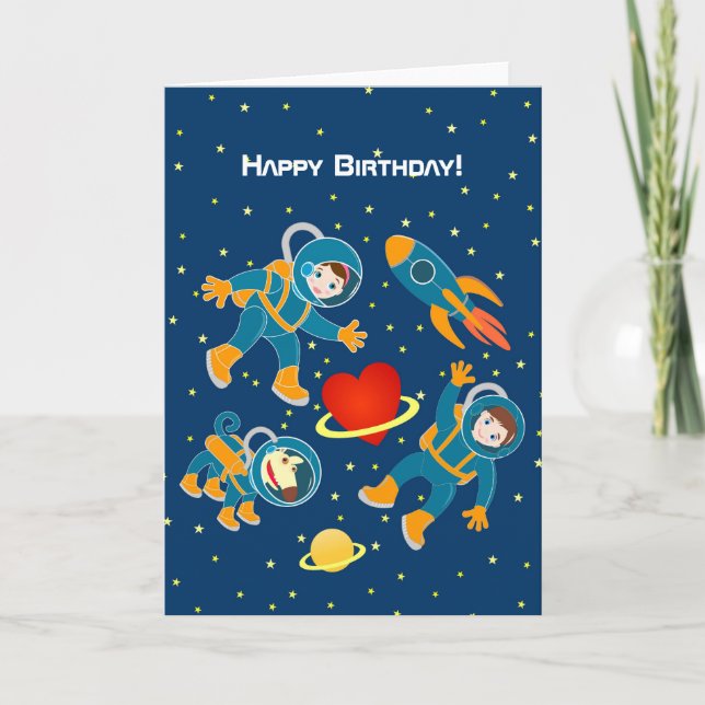 Tarjeta Astronautas infantiles adoran los viajes espaciale (Anverso)