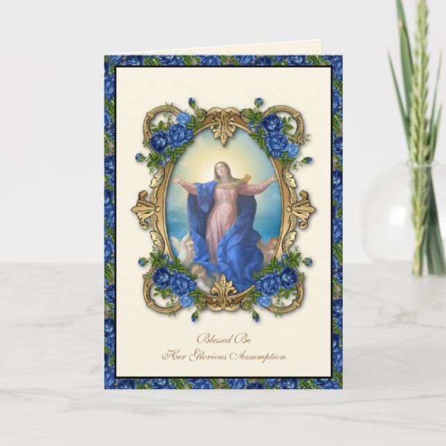 Tarjeta Asumimiento católico floral de la Virgen Religiosa (Anverso)