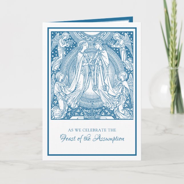 Tarjeta Asumir Virgen María Azul Elegante Religioso (Anverso)