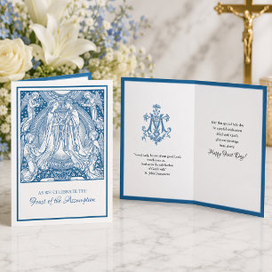 Tarjeta Asunción Virgen María Azul Elegante Religioso