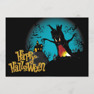 Tarjeta Asustada casa de Halloween con árbol